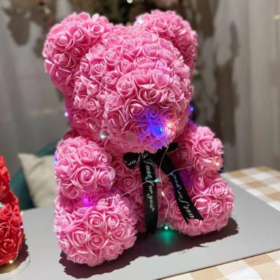 China Hot Sale Valentine's Day Customize Artificial Eternal Floral Rose Bear Valentines Christmas Gifts 40cm Teddy With Gift Box Pendant Wedding Gifts for sale