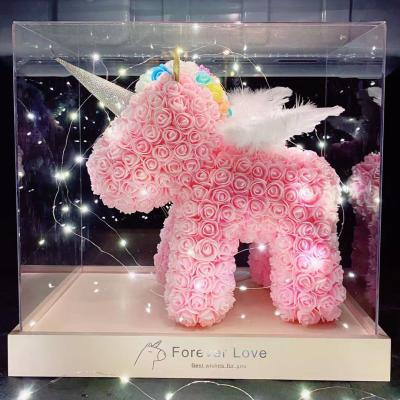 China Valentine's Day Ins Customize Artificial Rose Unicorn Wings Valentines Christmas Gifts 40cm Eternal Floral With Gift Box Pendant Wedding Gifts for sale