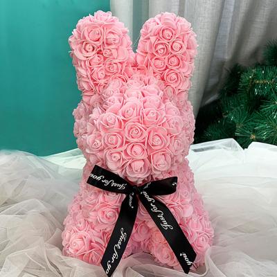 China Valentine's Day Ins Customize Artificial Rose Bunny valentines christmas gifts 40cm eternal floral with gift box for girlfriend presents for sale