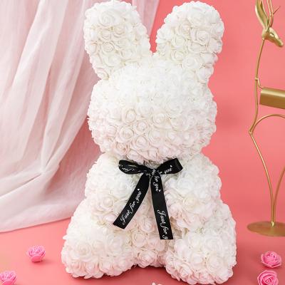 China Valentine's Day Ins Customize Rose Bunny Artificial Eternal Valentines Christmas Gifts 45cm Floral With Gift Box For Girlfriend Presents for sale