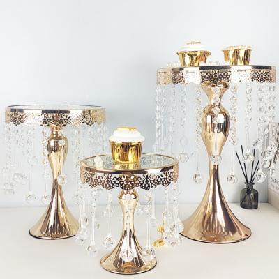 China Decorative Party Metal Cake Stand with Round Pedestal Cake Stand with Crystals for Birthday Party Wedding Decoration Centerpieces for sale