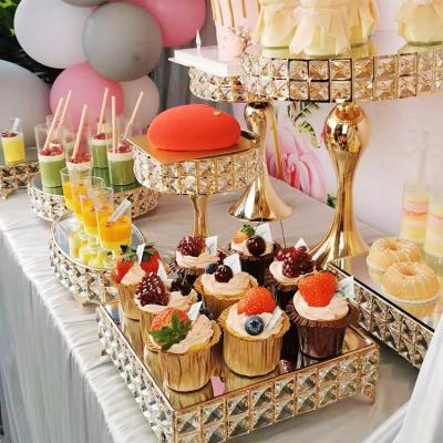 China Party Metal Cake Decorative Package with Round Pedestal Cake Stand with Crystals for Birthday Party Wedding Decoration Centerpieces for sale