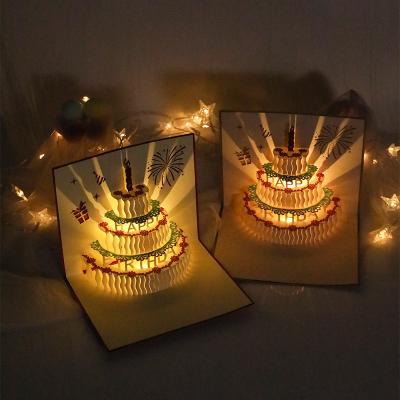 China Europe Low Volume Wholesale Greeting Cards With Music Chip 3D Light Custom Printing Happy Birthday Pop Up Happy New Year Gift Card for sale