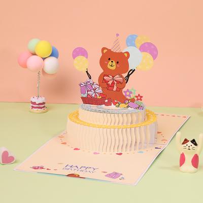 China Europe Low Volume Wholesale Greeting Cards With Light Custom Printing Happy Birthday 3D Pop Up Bear Happy New Year Gift Card for sale