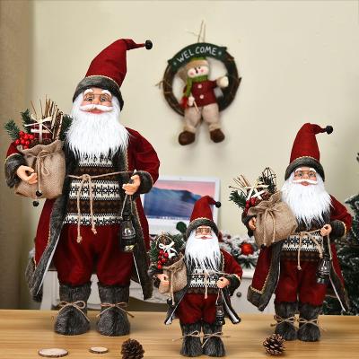 China Plastic Decoration Santa Claus Figurine, Presents Merry Christmas Ornaments Position Doll, With Glasses, Gift Bag, For Xmax for sale