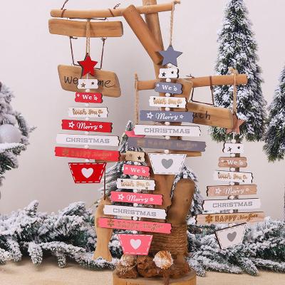 China Wooden Merry Christmas Tree Decoration Supplies Novelty Patterned Wooden Hanging Painted Letter Christmas Tree Pendant Home Ornament for sale