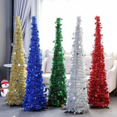 China Tinsel Slim 1.2m PVC Pull Up Silver Christmas Tree Christmast Ornament High Quality Pop For Indoor Home Decorations On Xmas Festival for sale