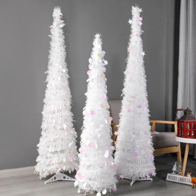 China Christmast Ornament White Christmas Tree 1.5m PVC Pull Up Silver Christmas Tree For Indoor Home Decorations On Christmas Festival for sale