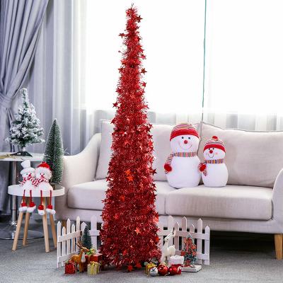 China Christmast Ornament Christmas Tree 1.5m PVC Red Pull Up Silver Christmas Tree For Indoor Home Decorations On Christmas Festival for sale