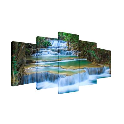 China 5 Panel Wall Art Living Room Decoration Water Autumn Canvas Painting Modern Forest Printed Canvas Bedroom Wall Decor Painting for sale