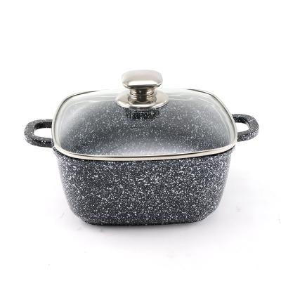 China Sustainable Ceramic Marble Coating Square Casserole Die Casting Aluminum Square Pot for sale