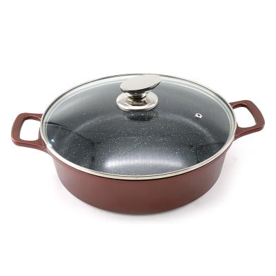 China Sustainable Metallic Paint Coat Shallow Pot Die Casting Aluminum Shallow Casserole for sale