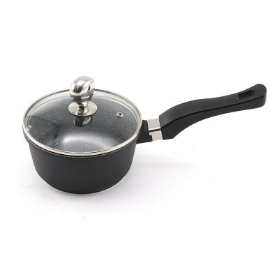 China Sustainable Cheap Round Milk Pot Die Casting Aluminum Pan With Stainless Steel Knob Induction Bottom Sauce Pot for sale