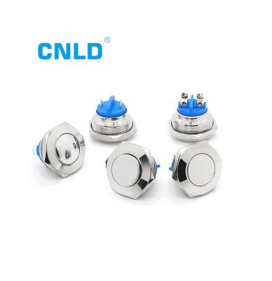 China Stainless Steel 16MM Size Round Metal Ip67 Waterproof Push Button Latching Switch Metal Momentary Flat Main Push Button for sale