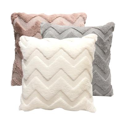 China Factory direct sale solid color modern stripe removable and washable cushion sofa anti-static simple geometric plush pillowcase cover for sale