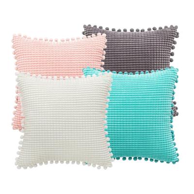 China Direct Selling Anti-Static Stripe Factory Large Grain Corn Kernels Pillow Cover Modern Simple Corduroy Ball Bag Edge Pillow Case for sale