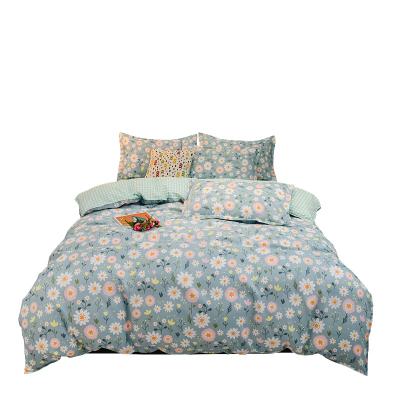 China Anti dust mite 100% cotton bedding three pieces set flower plant bed sheet thickened comforter cover four piece set for sale