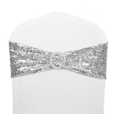 China Single Bow Sequined Sling With Back Hotel Wedding Conference Chair Decoration Elastic Band for sale