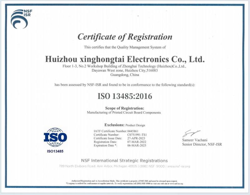 ISO 13485:2016 - Huizhou Xinghongtai Electronics Co., Ltd.