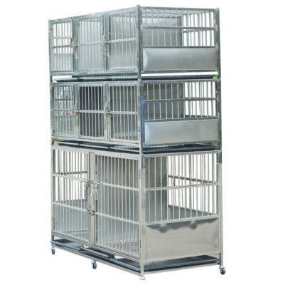 China Sustainable Custom Modular Dog Kennel Large 304 Stainless Steel Three Floors And Eight Doors Dog Crates For Veterinary Clinic for sale