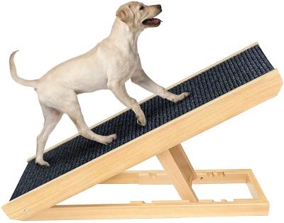 China Dogs Foldable Pet Ladder Climbing Non Slip Carpet Outdoor Comfortable Folding Adjustable Wooden Dog Ramp for Car and Bed for sale