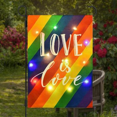 China Festival/Double Sided Polyester Led Home/Garden Decoration 12*18inch Small Lit Garden Flag Solar Led Lit Gay Love Pride Rainbow Yard Garden Flags for sale