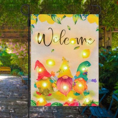 China 12*18inch Small FLYING Double Sided Polyester Led Lighted Garden Flag Banner Solar Gnome Led Lighted Garden Flags for sale