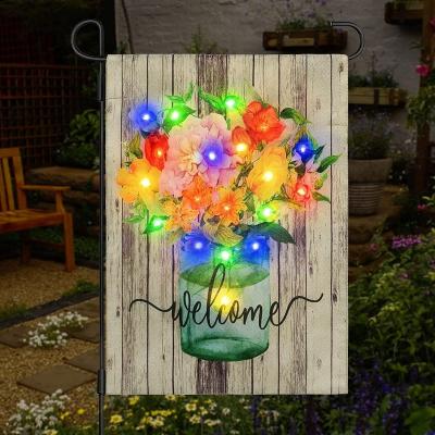 China FLYING 12*18inch Double Sided Small Polyester Led Lighted Garden Flag Banner Solar Flowers Spring Led Lighted Garden Flags for sale