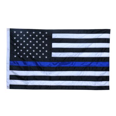 China Blue Line Hand Banner 210D Heavy Duty Nylon American 3X5 Stars and Stripes FLYING Waterproof USA Embroidered Flag With Brass Grommets for sale