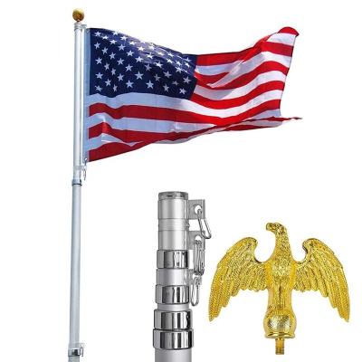 China Hanging Quality 16 Height 20 25Ft Aluminum Telescopic Flag Pole For Outdoor With Ball Or Eagle Finial for sale