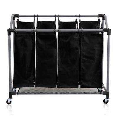 China Traditional Rolling Collapsible Folding Sorter Cart Collapsible Laundry Hamper On Wheels for sale