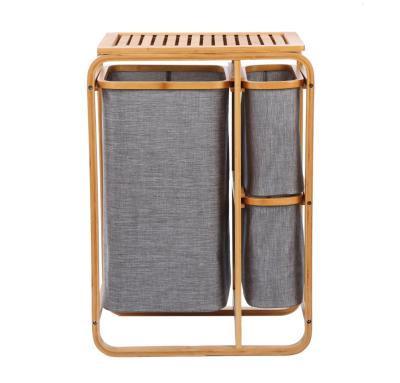 China Sustainable Dirty Basket Storage Bathroom Bedroom Storage Bamboo Three Tier Basket for sale