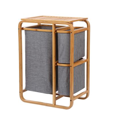 China Eco-friendly Dirty Basket Storage Bamboo Folding Three Tier Storage Basket for sale