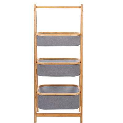 China Modern Household Frame Bamboo Clothes Rack Foldable Large Home Organizer 3 Layers Storage Rack For Bathroom for sale