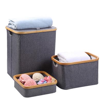 China Modern Hot Sale Storage Box And Trash Can Set Folding Bamboo Laundry Basket Underwear Divider for sale