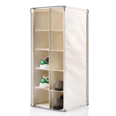 China Detachable Multi-Functional Organizer Space-Saving 10 Pairs Representative Storage with Metal Tubes Canvas Online Sales Shoe Rack for sale