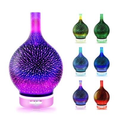 China Custom Car 3D Aromatherapy Colored Glass Diffuser 120ml Led Ultrasonic Aromatherapy Humidifier for sale