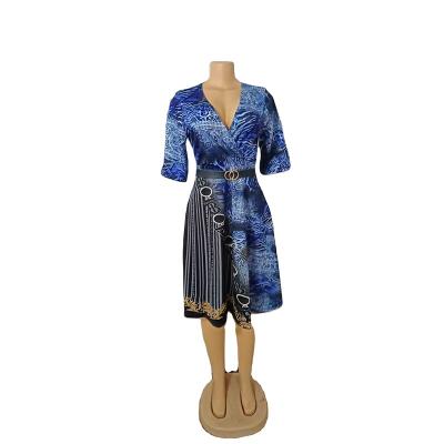 China Wholesale Popular Anti-wrinkle Africa Dress Half Sheaths Summer V-Neck Women Midi Printed Dress for sale