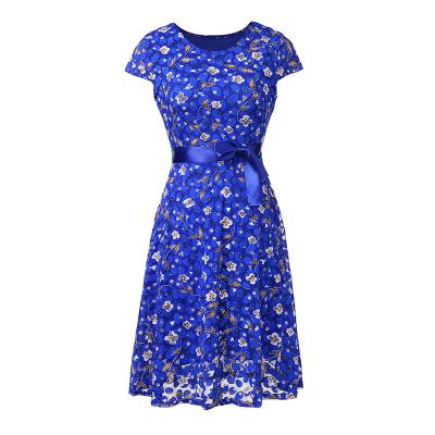 China Anti-wrinkle European round neck summer dress blue lace for sale