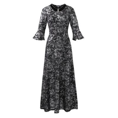 China Long Floor Length Floral Print Breathable Elegant Sheathed Muslim Dress for sale