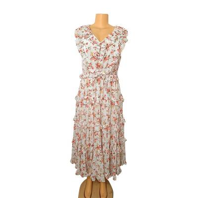 China Anti-Wrinkle Dress Custom Made Casual Elegant Summer Ruffle Sleeveless Floral Dress for sale