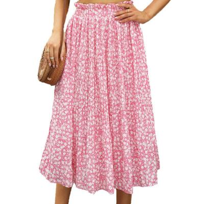 China Hot Sale Breathable Dress Blous Skirts Plaid Floral Leopard Printed Elastic High Waist Women Long Skirt With Pocket for sale