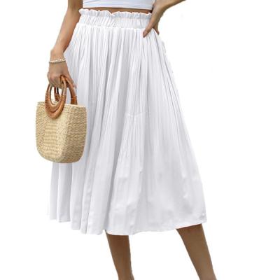 China Supplier OEM Soft Solid Breathable Elastic Waist Long Skirt Custom Pleated Maxi Women Skirt With Pocket Casual for sale