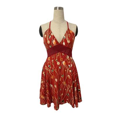 China 2022 new design Anti-wrinkle dress summer recreational dress sexy strap hollow printing women dress for sale