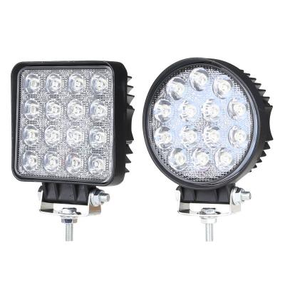 China Automobile Lamp 12V 24V Car LED Spotlight Square Round 16LED 48W Work Light For Auto Truck Off Road for sale