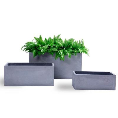 China Large Size Nordic Modern Rectangular Shape Fiberglass Gray Concrete Outdoor Garden Style Decorative Cement Flower Pot for sale