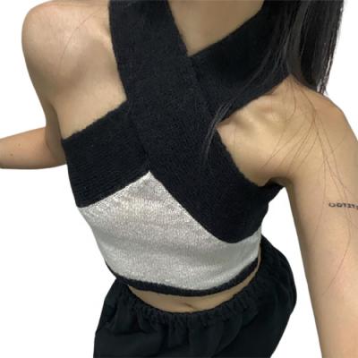 China BILLIONS Breathable Hot Selling Sexy Halter Sleeveless Top Cross Neck Hit Color Vest Backless Short Push Up Women for sale