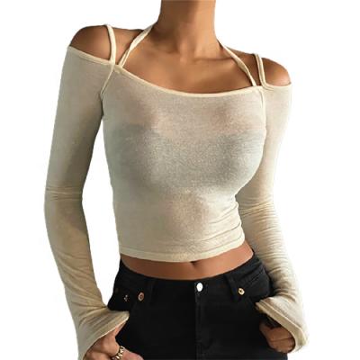 China BILLION New Sling T-shirt Breathable Sexy Shoulder One Neck Hanging Top Women Top Long Sleeve Top Shirt for sale