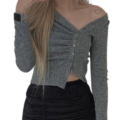 China Breathable BILLIONS Wholesale New Style Off Shoulder V-Neck Irregular Oblique Sleeve Long Cardigan Women Top Wholesale Women for sale