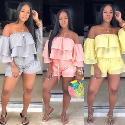 China Dropshipping New 2 Piece Ruffle Crop Top Shorts Women Set Top Summer Short Warm QUICK DRY Clothing Set Yellow Short Set For Woman for sale